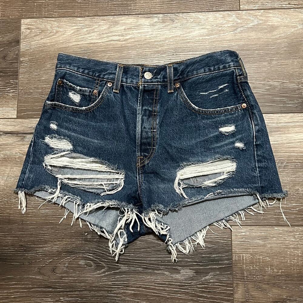 Levi's 501 Original Distressed Cut Off Denim Shorts Women's W30 Button Fly